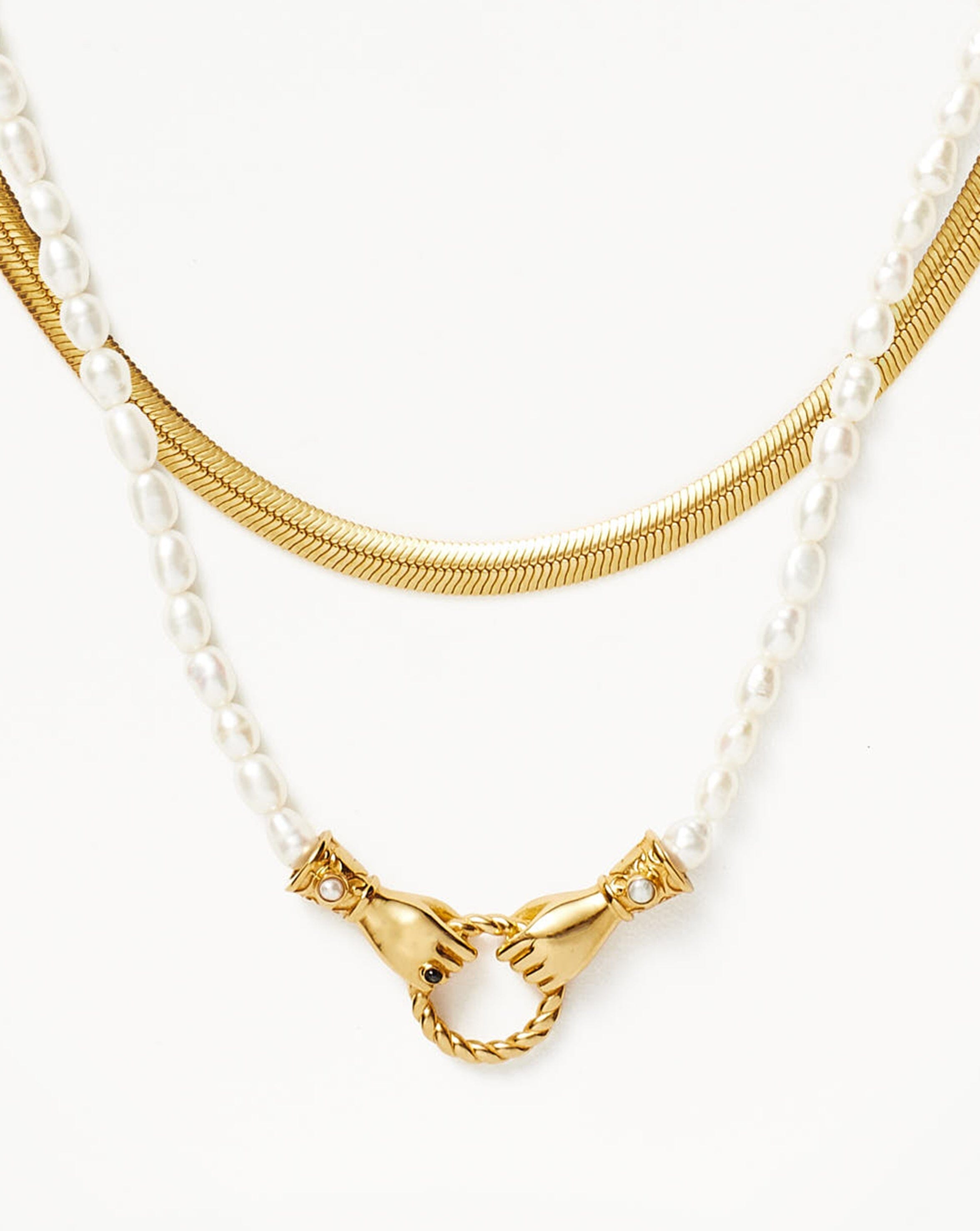 In Good Hands Pearl & Snake Chain Necklace Set | 18k Gold Plated