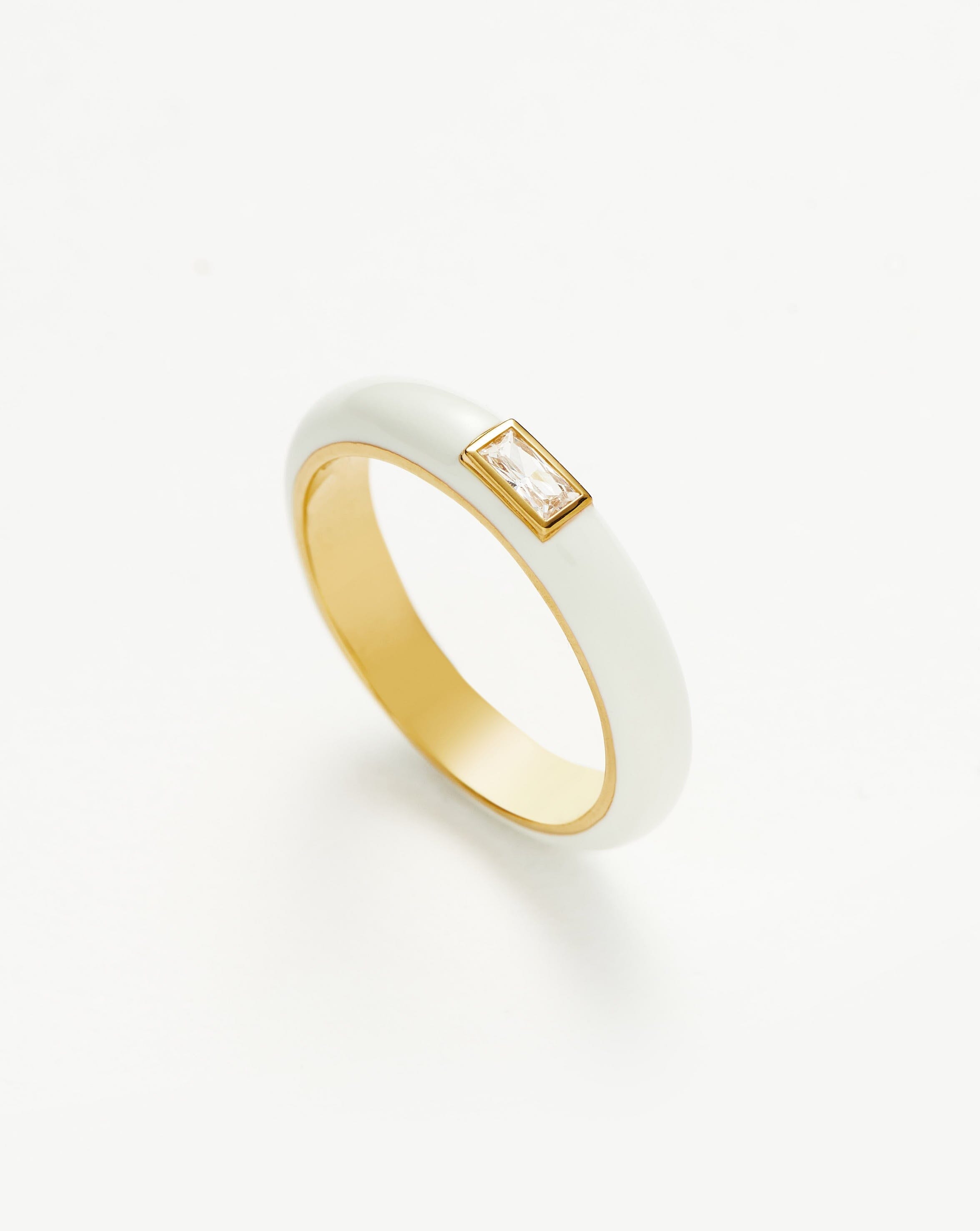 Off-White Enamel Stacking Ring with Gold Detailing & Cubic Zirconia | Enamel & Stone