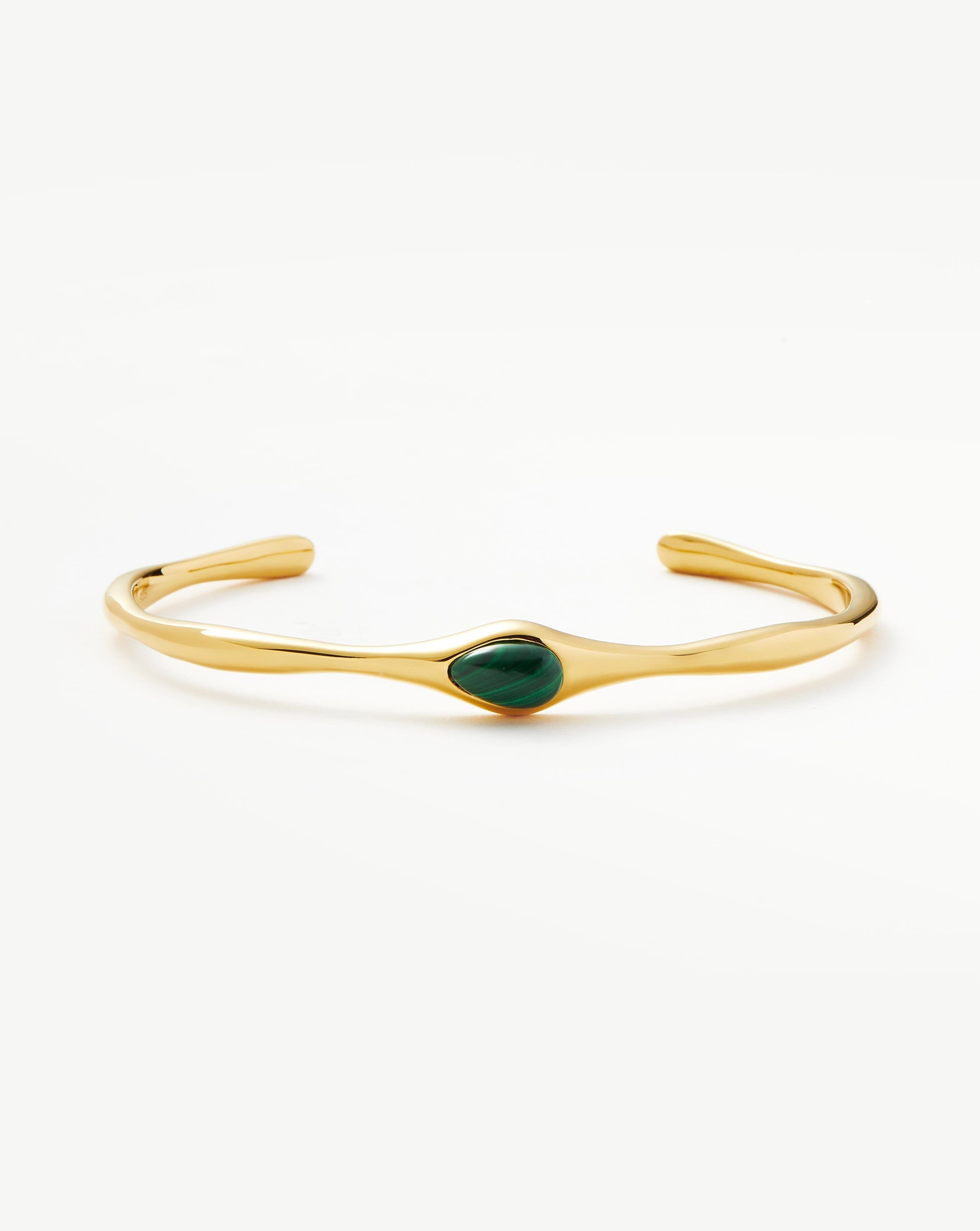 Malachite Gold Cuff Bracelet | 18k Recycled Gold Plated Brass