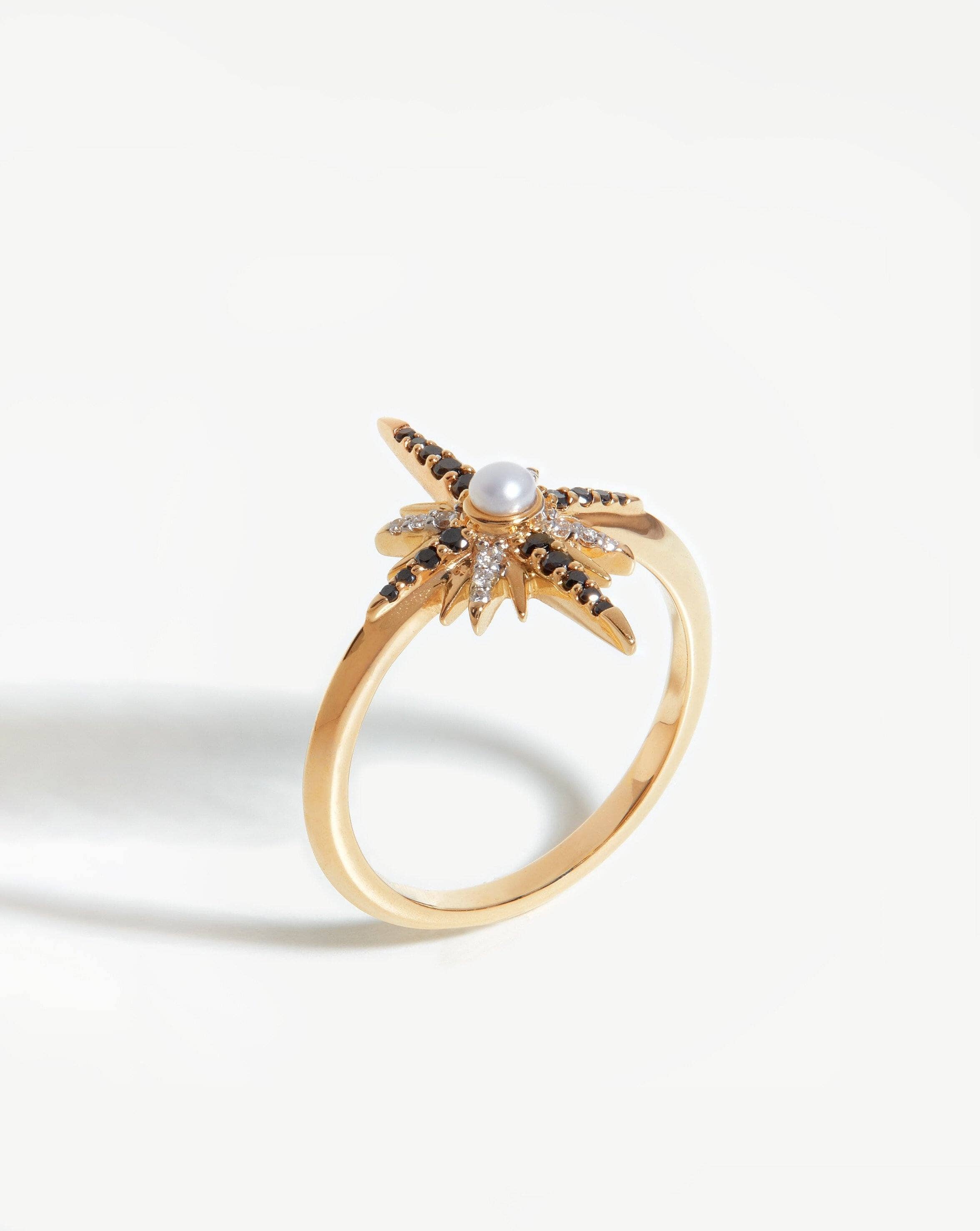14k Gold Pearl & Diamond Star Ring | Harris Reed Fine Jewelry