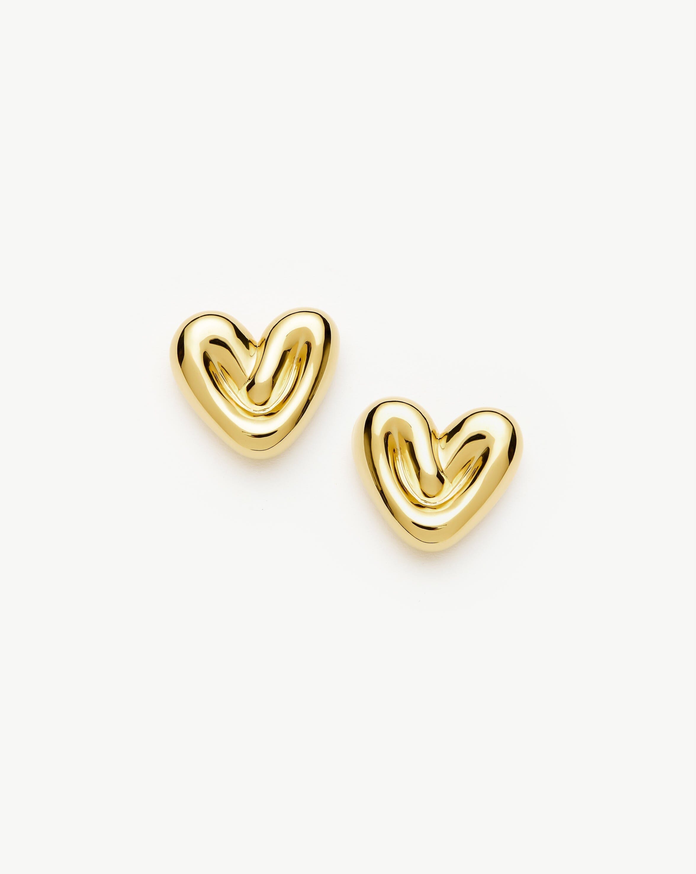 Puffy Heart Stud Earrings in 18k Gold Plated | Sculptural Design