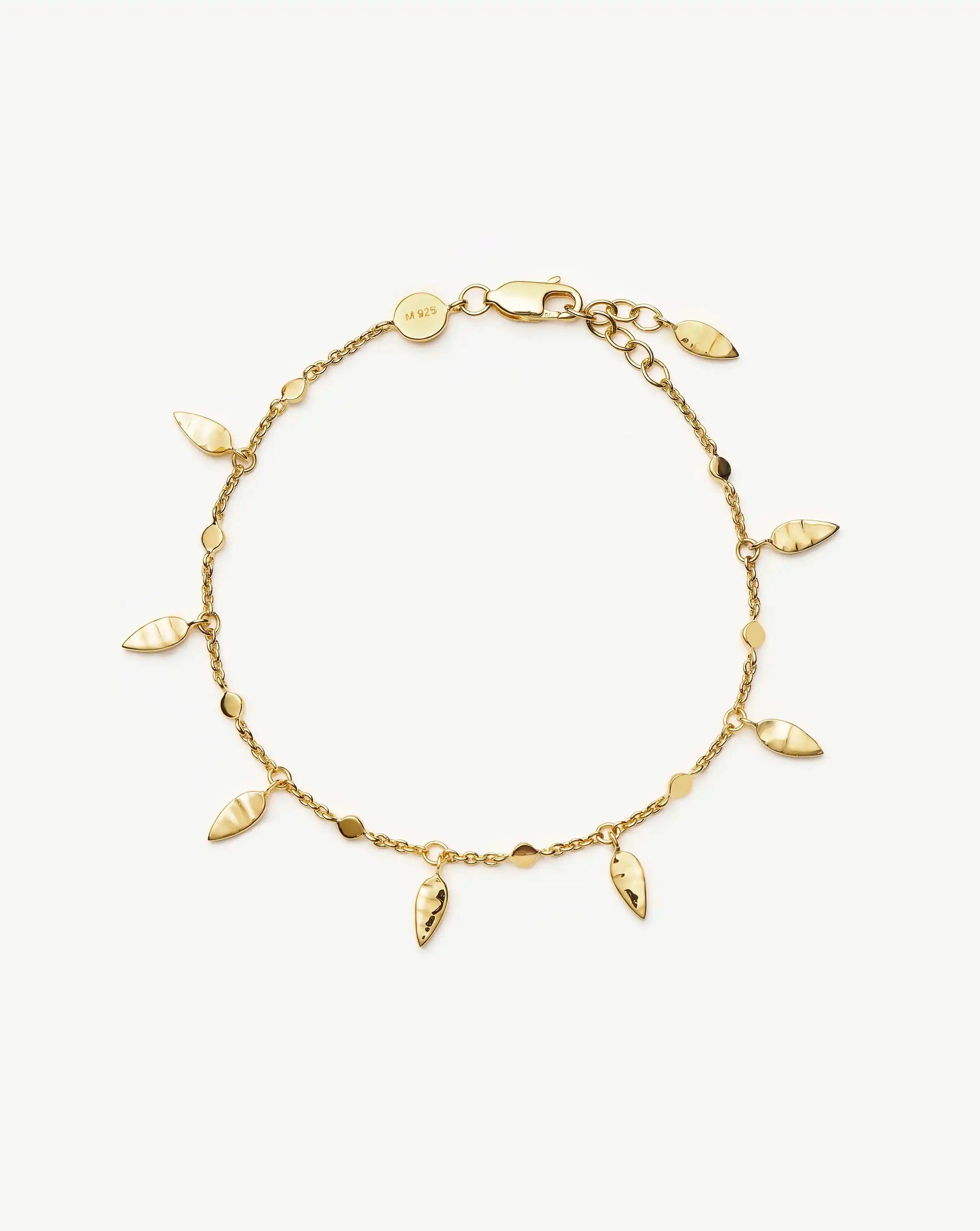 Leaf Charm Bracelet with Hammered Finish | 18k Gold Plated Vermeil