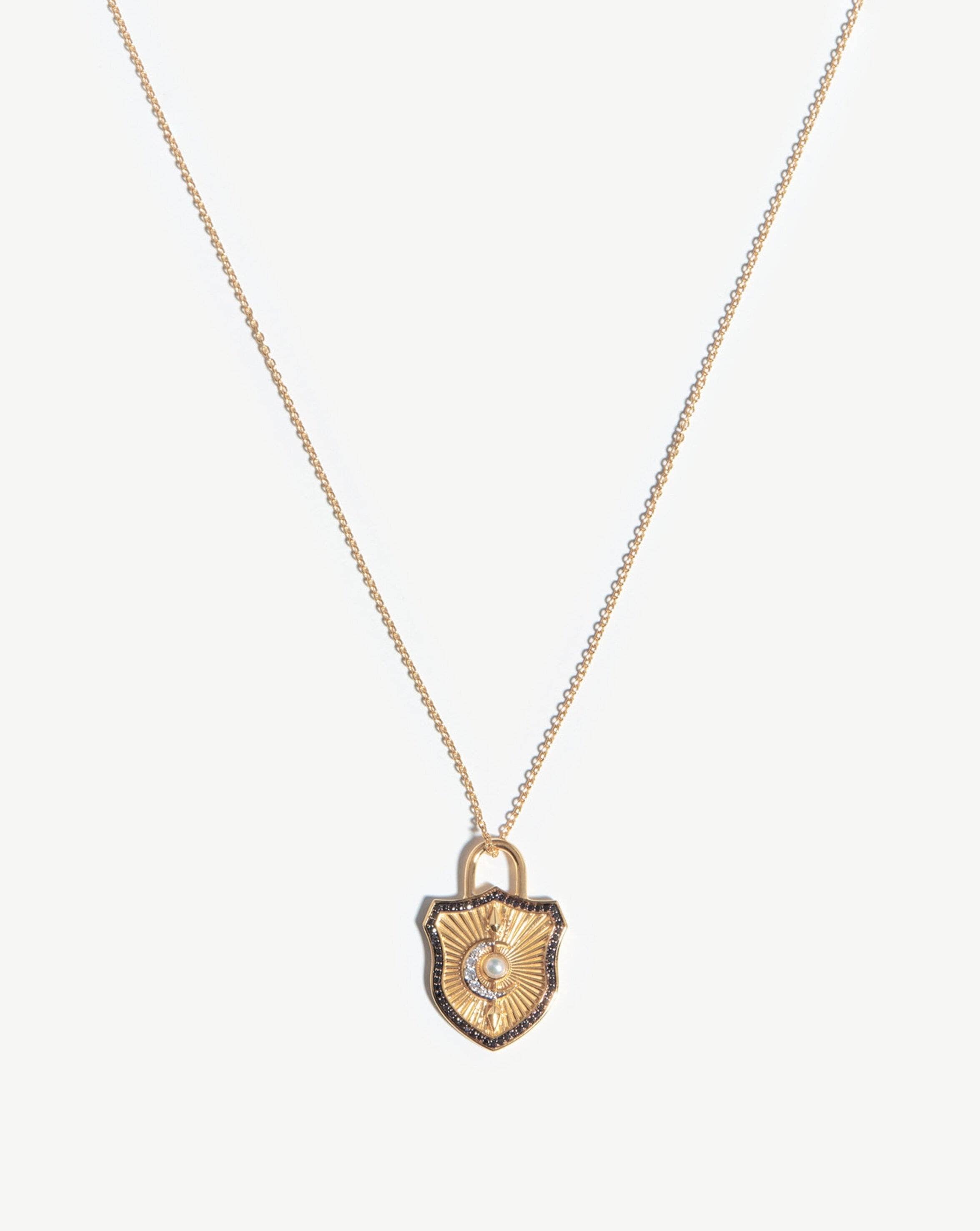 Fine Gold Shield Necklace with Pearl & Diamonds | Harris Reed