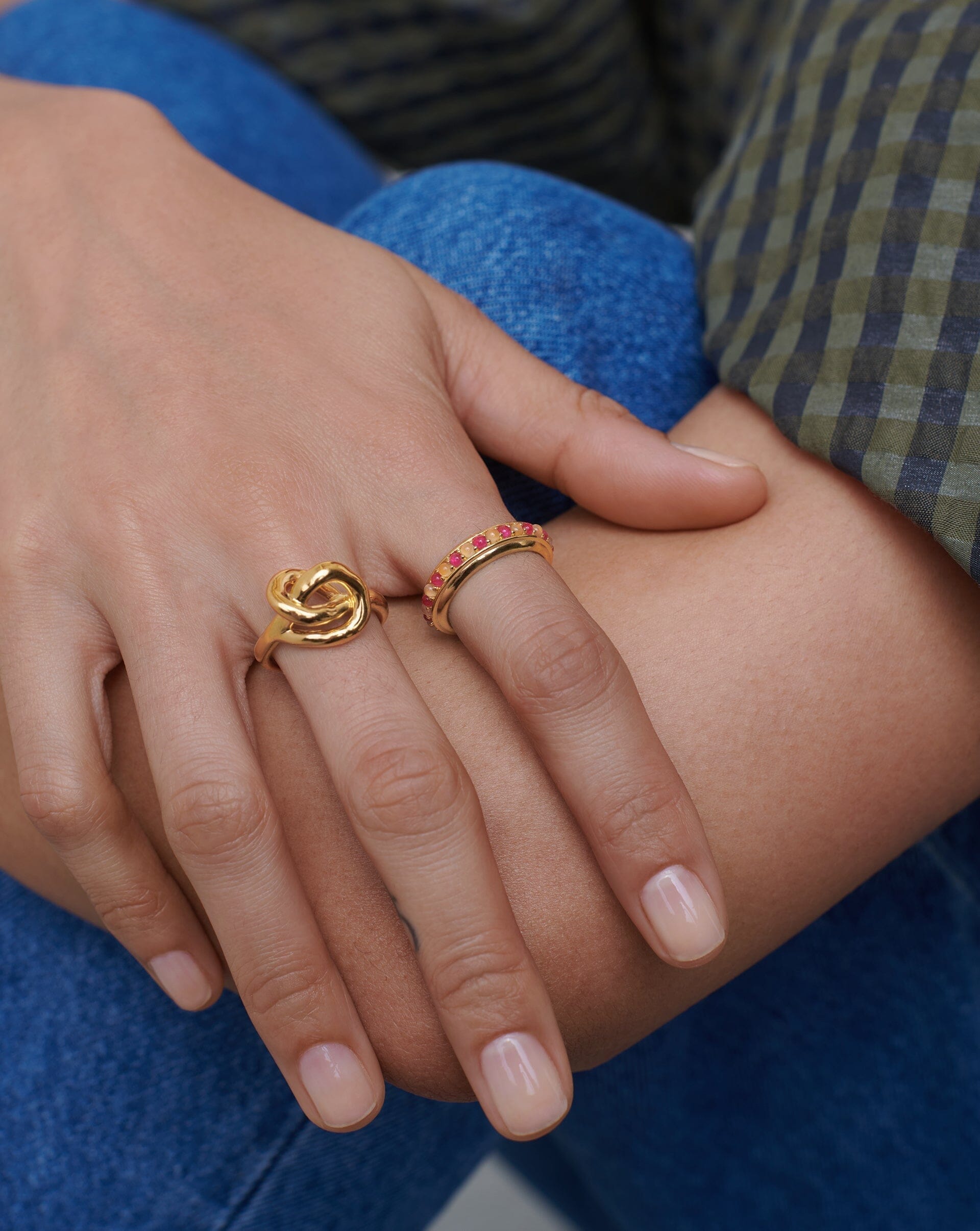 Pink Quartz & Peach Chalcedony Stacking Ring | 18k Gold Vermeil | Hot Rox