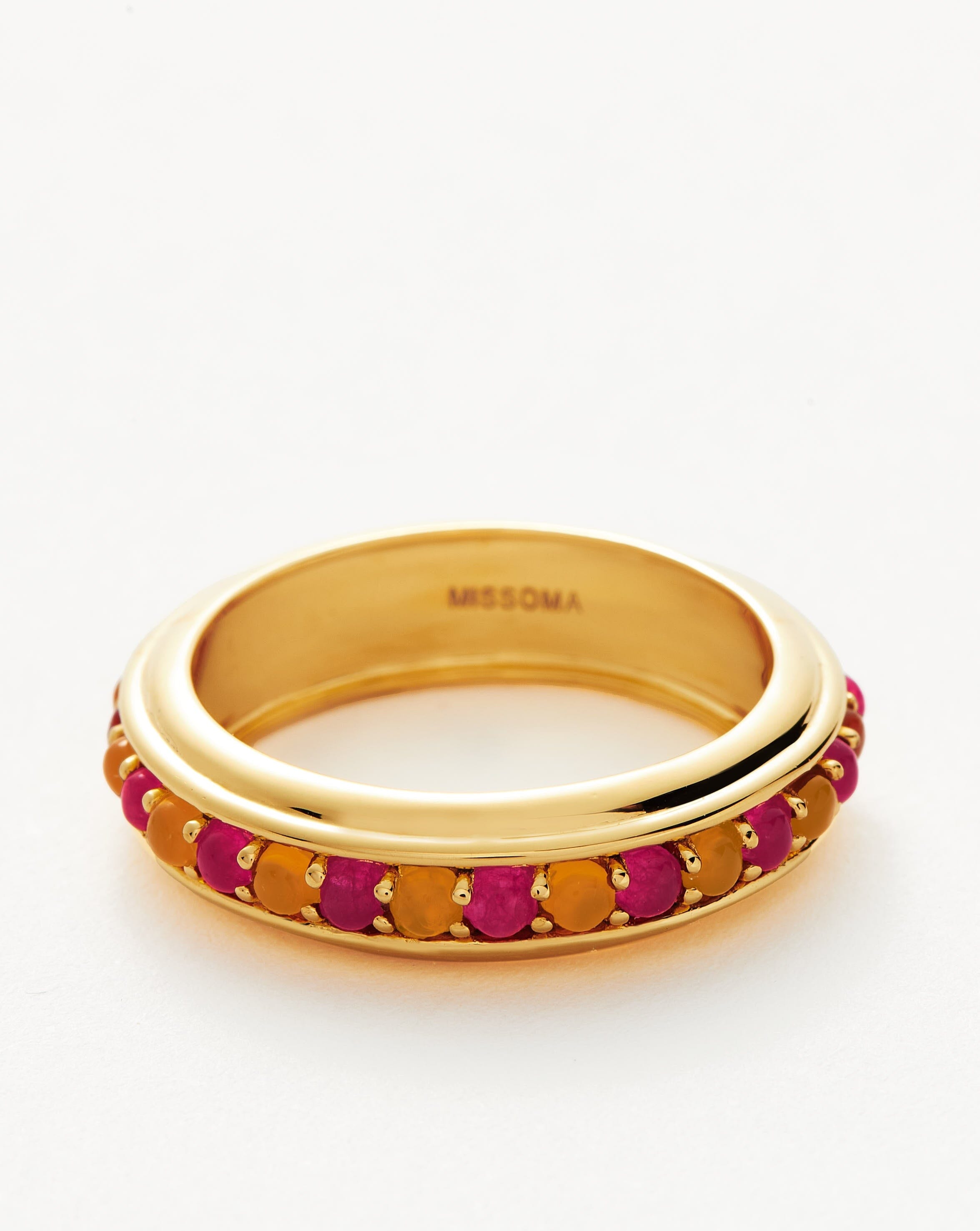 Pink Quartz & Peach Chalcedony Stacking Ring | 18k Gold Vermeil | Hot Rox