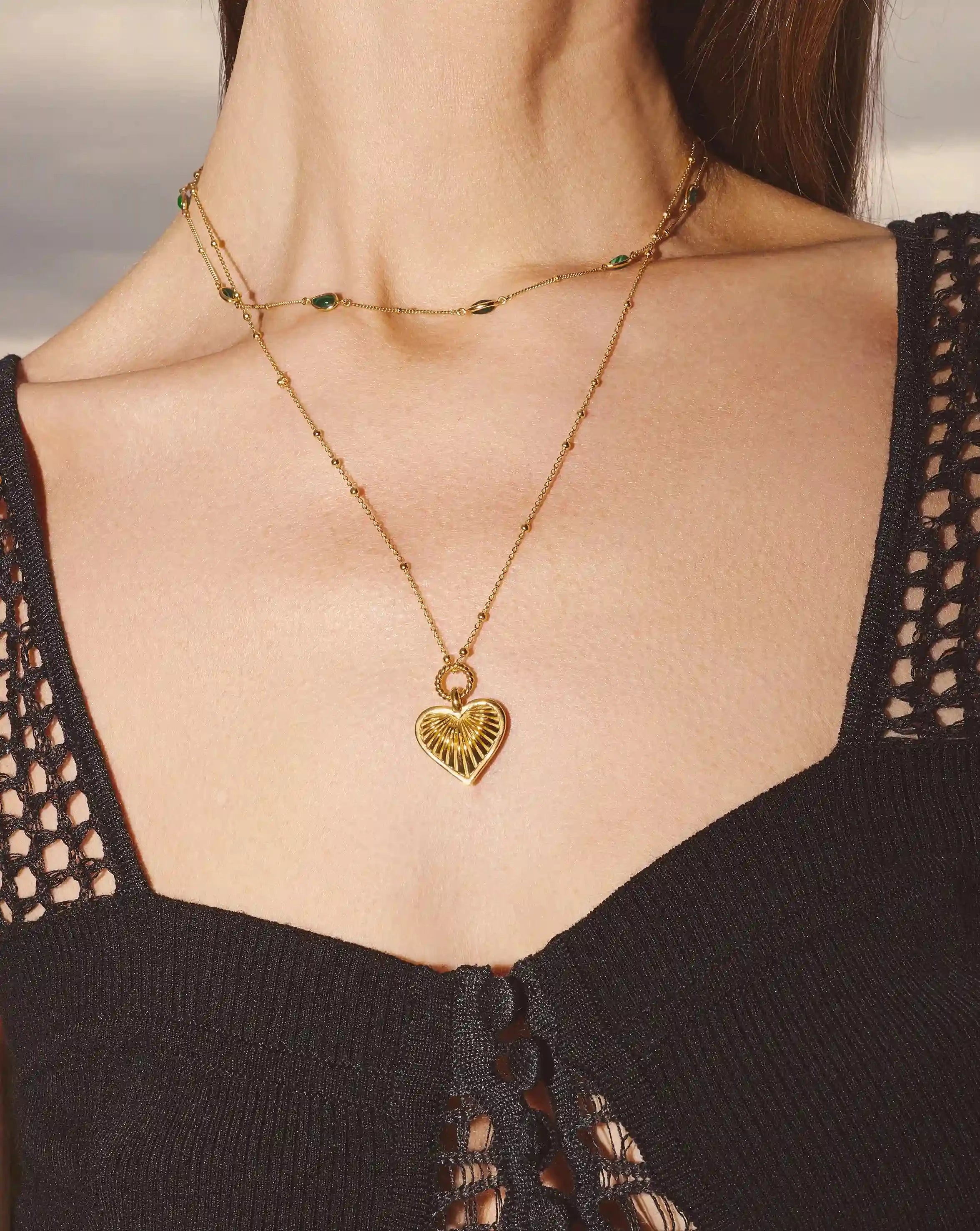 Ridge Heart Pendant Necklace in 18k Gold Plated | Delicate Layering Jewelry