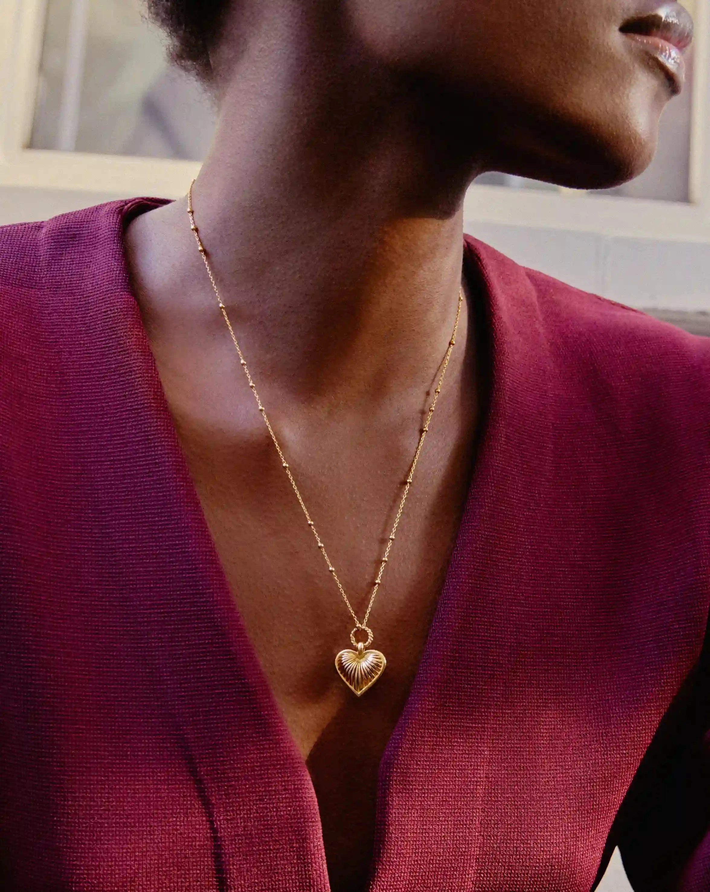Ridge Heart Pendant Necklace in 18k Gold Plated | Delicate Layering Jewelry