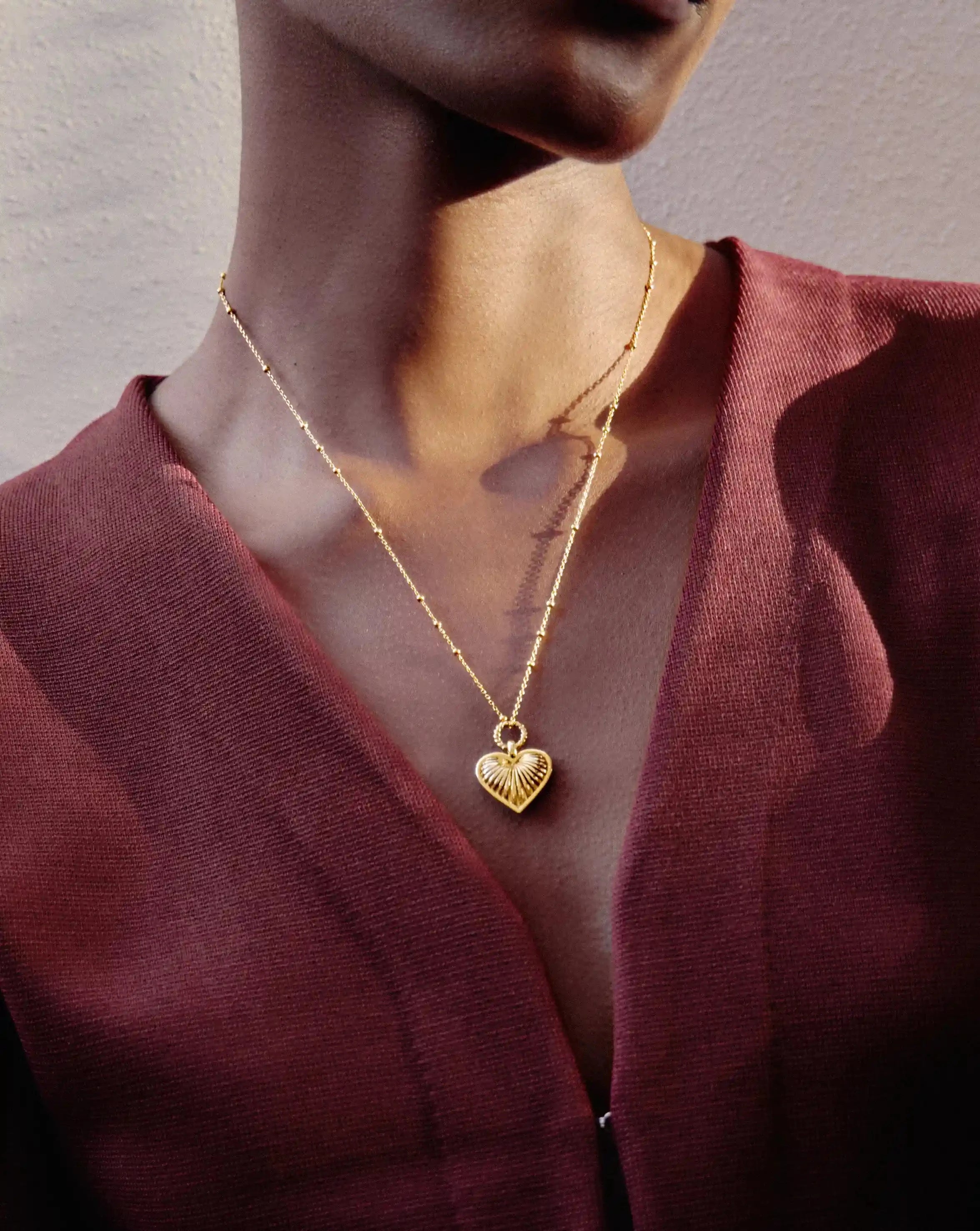 Ridge Heart Pendant Necklace in 18k Gold Plated | Delicate Layering Jewelry