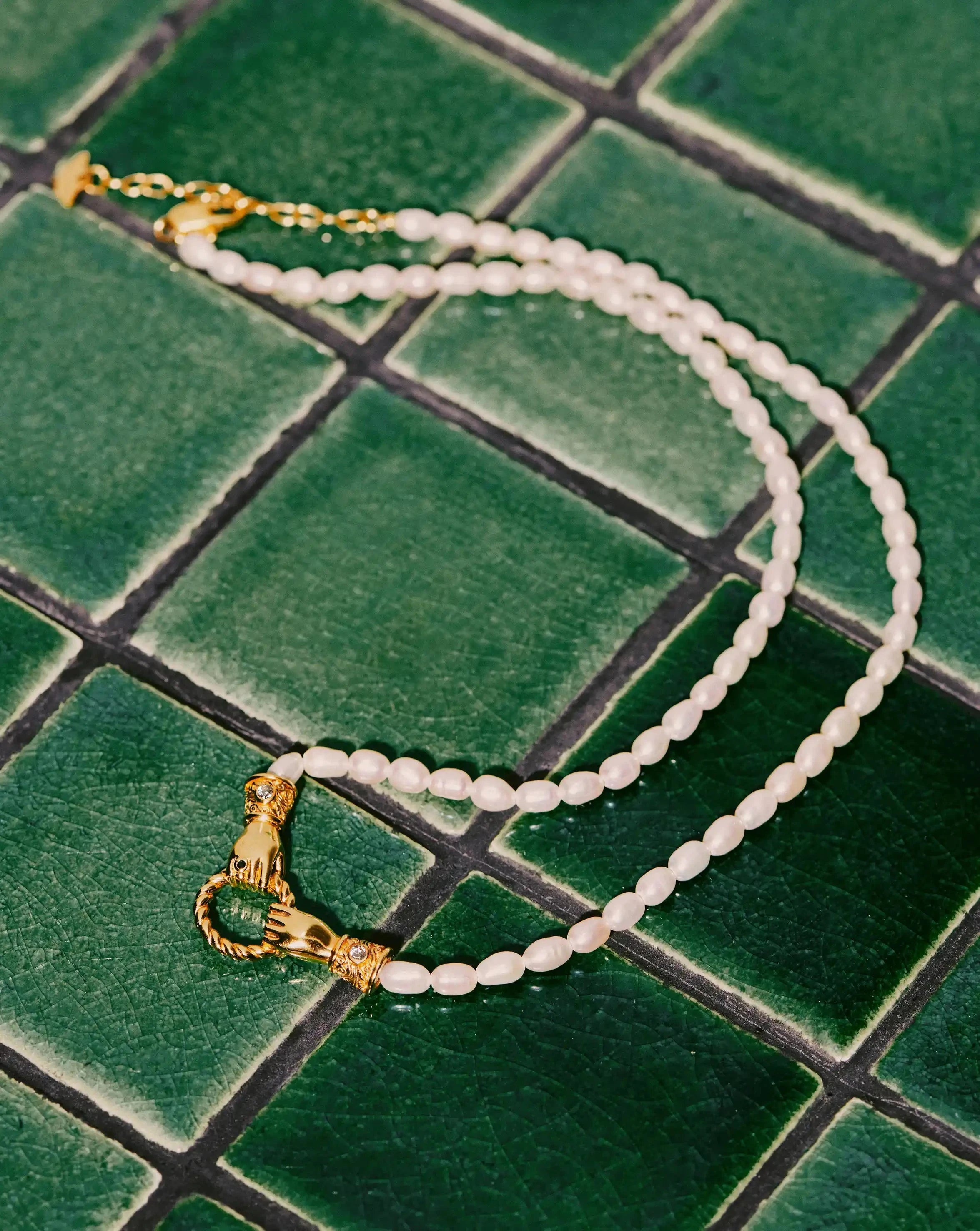 Pearl & Black Onyx Pendant Necklace in 18k Gold Plated | Harris Reed