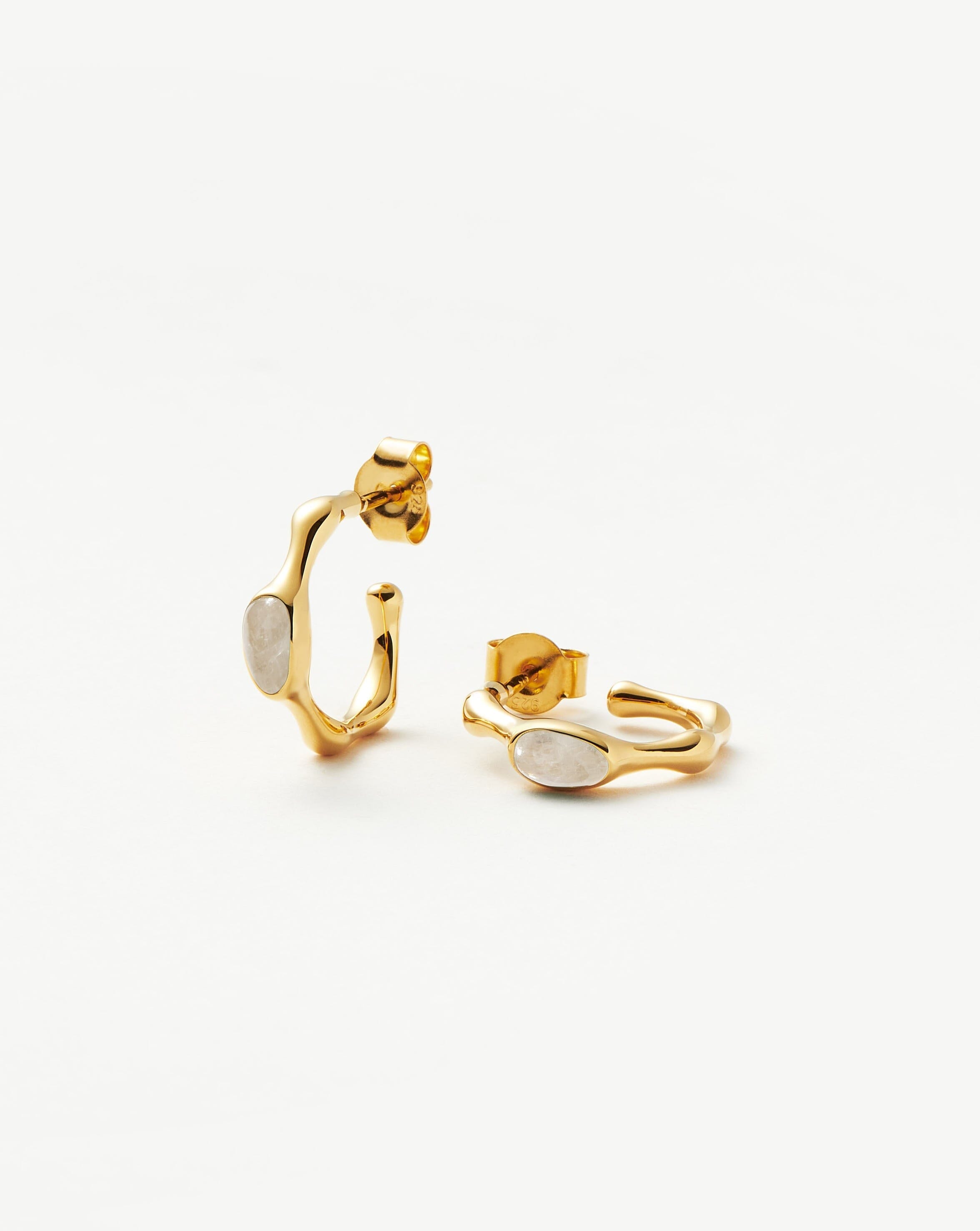 Rainbow Moonstone Hoop Earrings | 18k Gold Vermeil & Sterling Silver